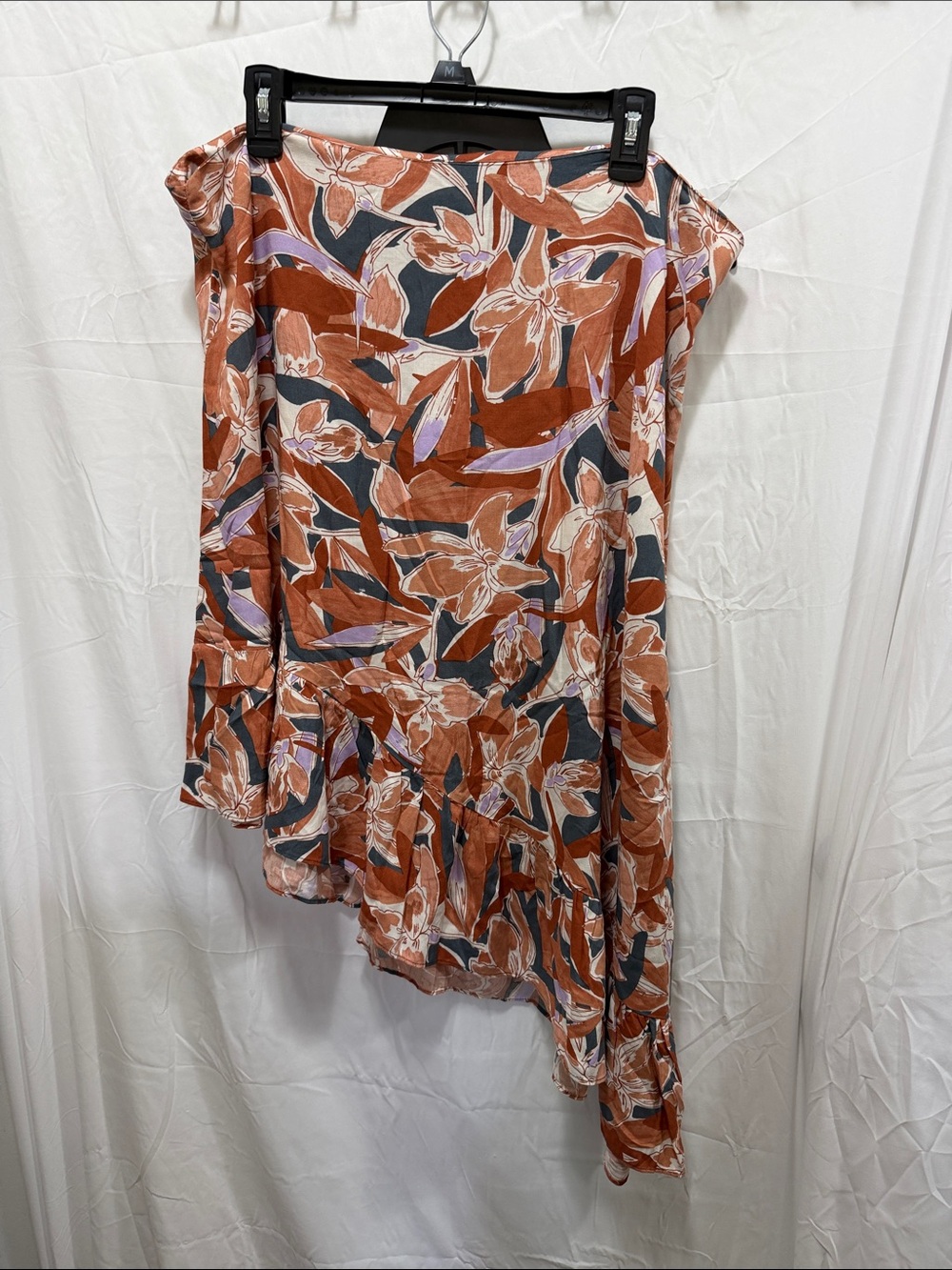 Nine West Rust Floral Asymmetrical Midi Skirt